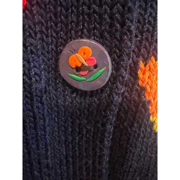 Handknit granny core Butterfly boho Cardigan Navy Blue Cotton Women's S/M whimsy - Picture 3 of 8